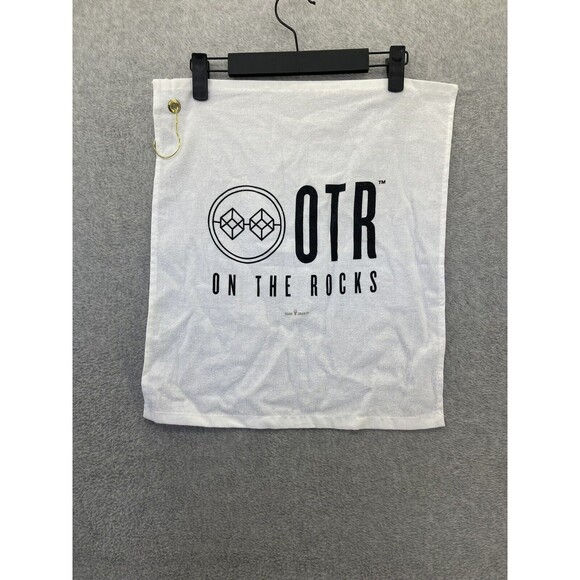 OTR On the Rocks Bar Towel White Graphic Logo Whit Gold metal ring 17.5"x16" - Picture 1 of 8